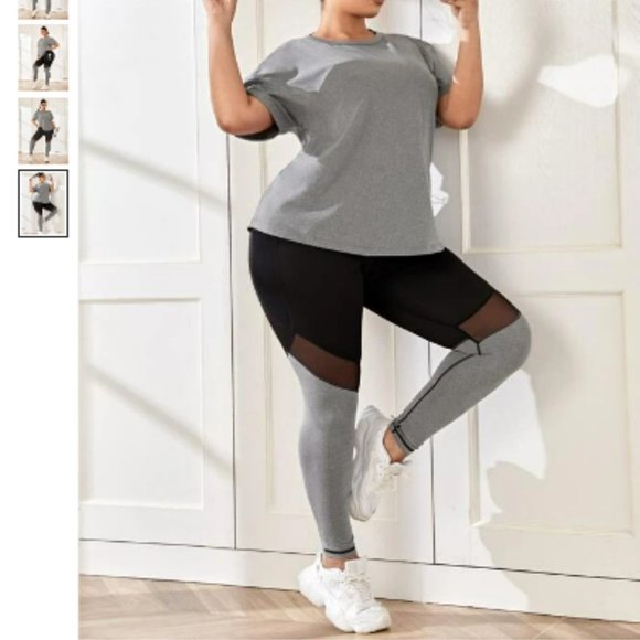 SHEIN Other - NWOT SHEIN Yoga Future Plus Solid Four-Way Stretch Sports Tee with Leggings